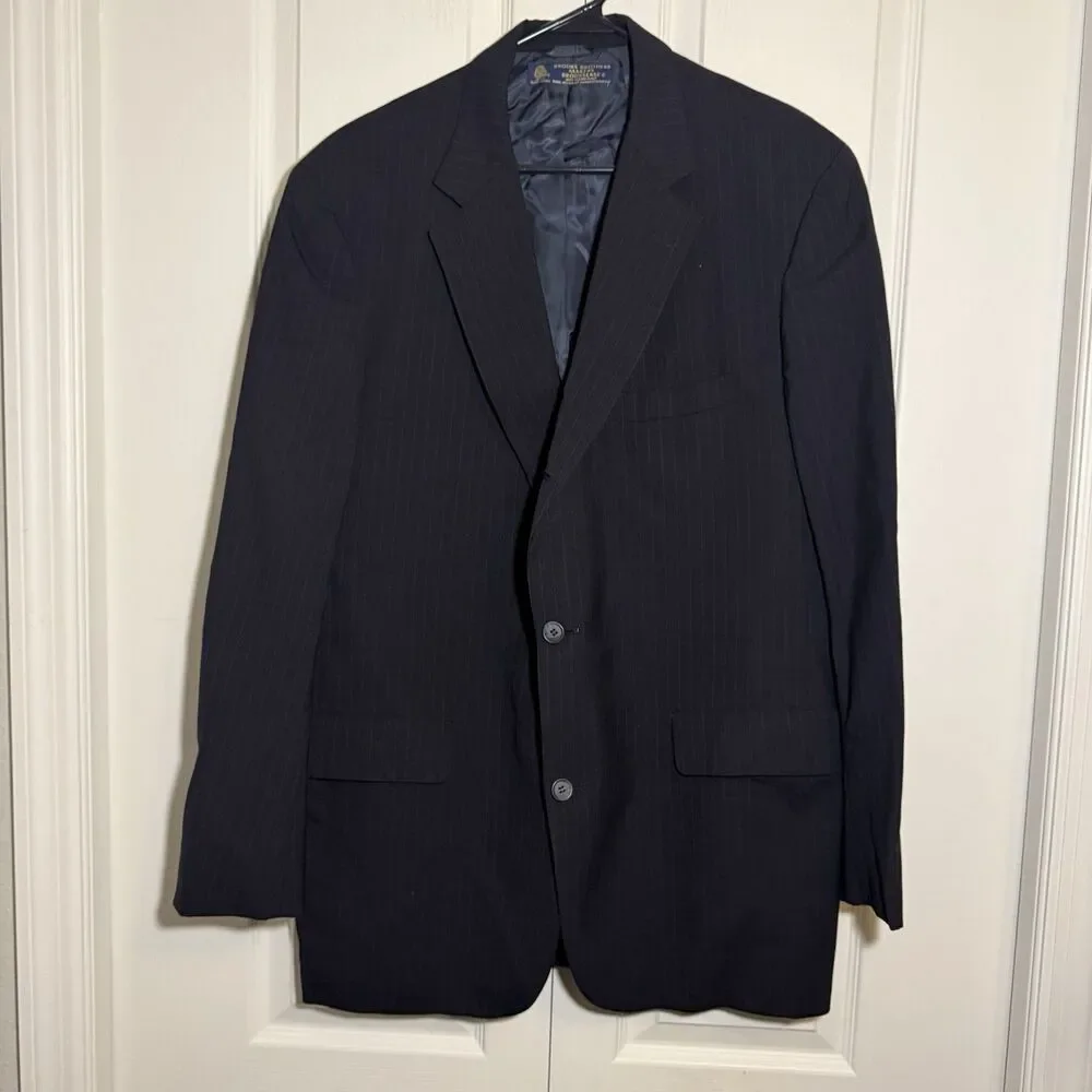 Brooks Brothers Makers Brooksease Men’s 100% Wool Black Pinstripe Blazer 44 Long
